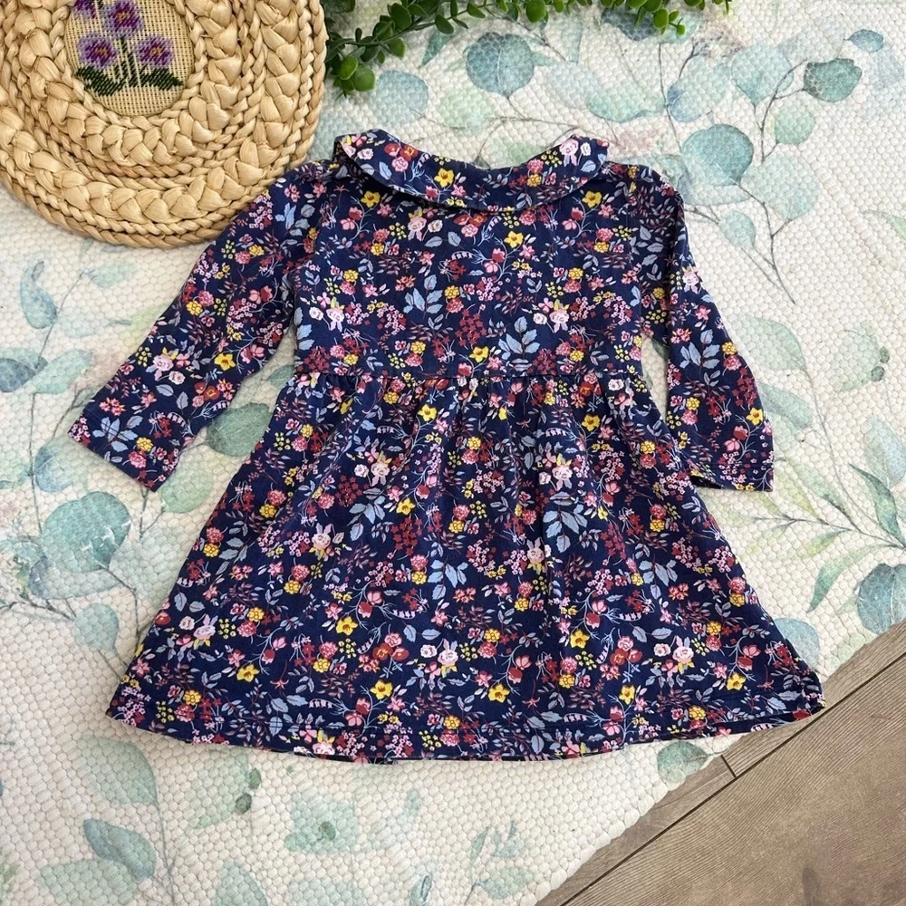 Vintage Toddler Girl’s Boho Cotton Floral Long-Sleeve Dress size 2T Fall
